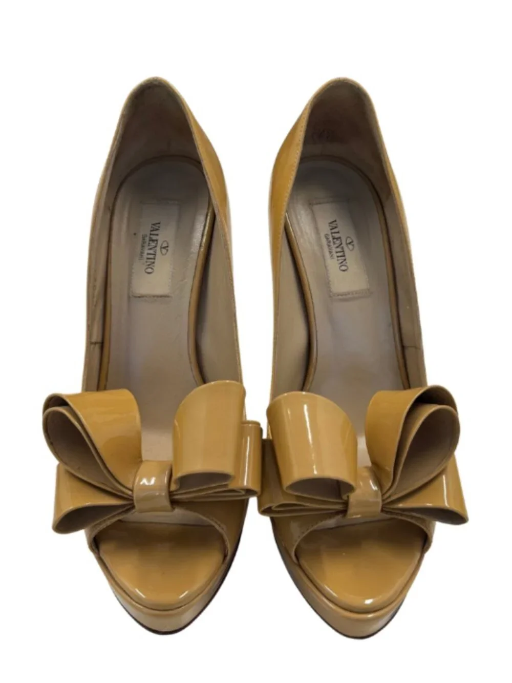 Valentino Garavani Patent Leather Bow Peep Toe Platform Pumps Heels +Box | EU 3
